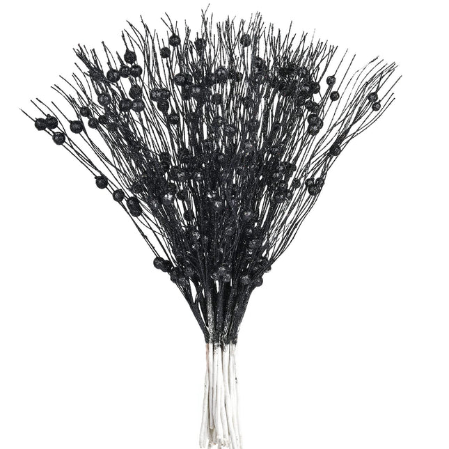 DearHouse 22 Pack Christmas Glitter Berries Stems,16.5 inch Black Christmas Picks for Festival Holiday Crafts and Home Decoration (Black)