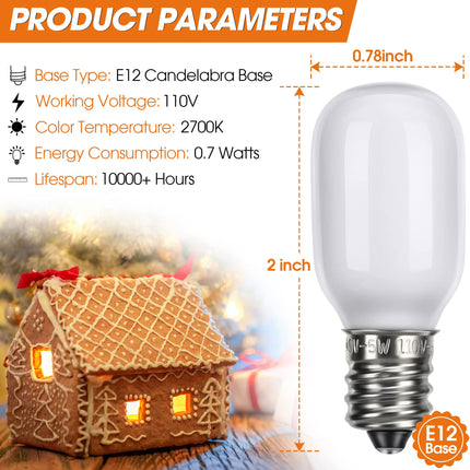 Meonum Christmas Village Replacement Light Bulbs, E12 Candelabra Base T20 LED Bulbs, 0.7W 120V Replacement Bulbs Accessories for Villages Houses Dept 56, Christmas Tree, Halloween Pumpkin (36 Pieces)
