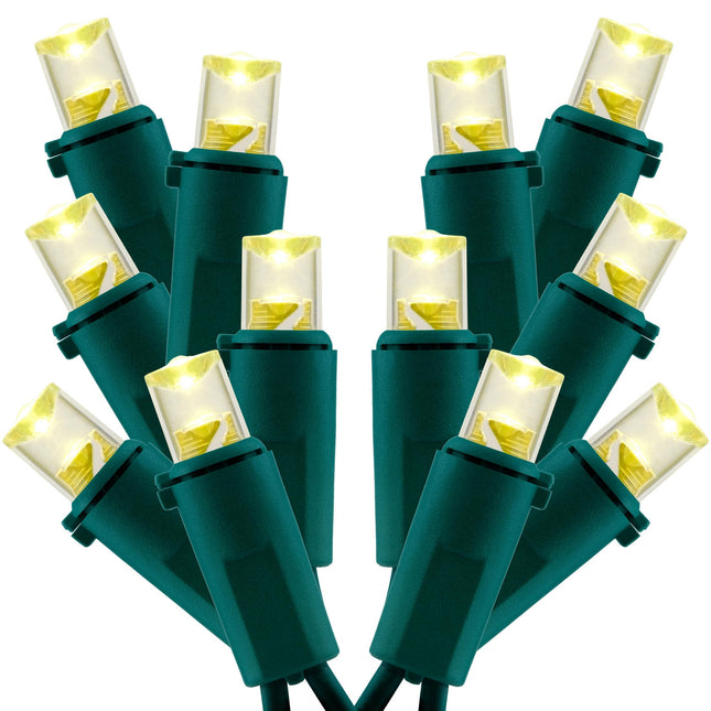 LED Wide Angle Christmas Lights, Pack of 2 Sets 25 Ft 100 LED Green Wire 5mm Lights Set, UL Commercial Grade Holiday String Light (Warm White)