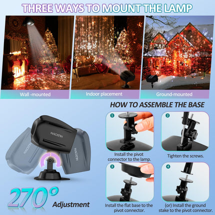 Snowflake Christmas Projector Lights Outdoor, NACATIN Water-Resistant Snowflakes Snow Projector Lamp with Remote Control Timer Snowfall Led Lights for Xmas Halloween Birthday Party