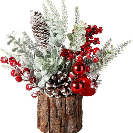 Hatisan Small Tabletop Christmas Tree with Ornaments, Pine Cones, and Berries - For Home Decor