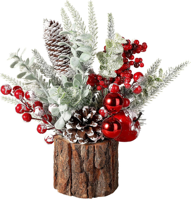 Hatisan Small Tabletop Christmas Tree with Ornaments, Pine Cones, and Berries - For Home Decor
