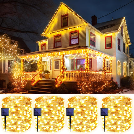 4 Pack Solar String Lights for Outside, 400LED 160FT Bright Solar Lights Outdoor Waterproof, Copper Wire with 8 Modes Fairy Lights for Tree Garden Party Wedding Halloween Decor (Warm White)