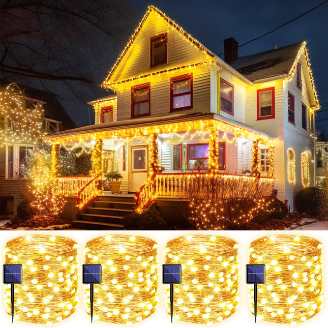 4 Pack Solar String Lights for Outside, 400LED 160FT Bright Solar Lights Outdoor Waterproof, Copper Wire with 8 Modes Fairy Lights for Tree Garden Party Wedding Halloween Decor (Warm White)