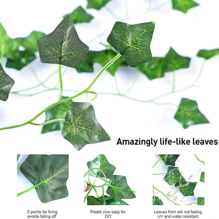 Fielegen 2 Pack/Each 6.56ft 20 LED Ivy String Lights Artificial Ivy Garland with Lights Battery Operated Hanging Fake Ivy Leaves Vine Fairy Lights for Bedroom Wedding Party Holiday Garden Patio Decor