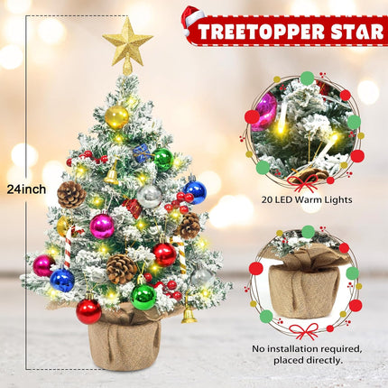 2FT Small Christmas Tree with Lights, Snowy Artificial Mini Christmas Tree, Table Top Christmas Tree Christmas Decorations Indoor Outdoor DIY for Home Decor Party s