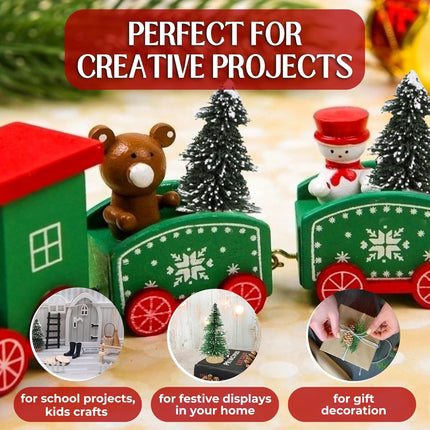 8Psc Mini Christmas Tree Bottle Brush Trees - Flocked Artificial Christmas Trees with Wooden Base for Christmas Decorations - Small Christmas Decor for Christmas Party Craft & Home Decor (Blue-Green)