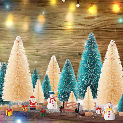 36 Pcs Christmas Miniature Village Accessories Set Mini Christmas Trees Bottle Brush Trees Decoration with Miniature Snowmen Santa Claus Garden Bench Street Lamps DIY Craft Ornaments for Kids Adults