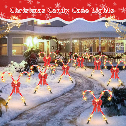 4 Pack Christmas Candy Cane Outdoor Pathway Lights with Bow, 21" Christmas Stakes Lights, 8 Modes Waterproof Outdoor Christmas Decorations Lights for Holiday Xmas Indoor Yard Patio Garden Walkway