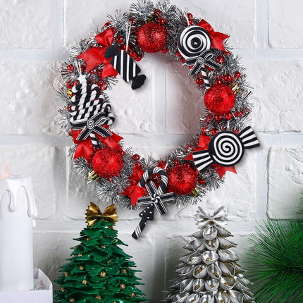 Blulu 6 Pcs Christmas Black and White Candy Cane Hanging Ornaments Halloween Glitter Candy Tree Decorations Polymer Clay Peppermint Candy Winter Holiday Xmas Party Supplies for Wreaths Christmas trees