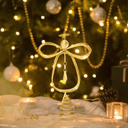 Valery Madelyn Lighted Christmas Tree Topper Angel with Timer, 10 Inch Pre-Lit Gold Metal Small Angel Tree Topper with Lights for Christmas Tree Decoration Indoor, Battery Operated