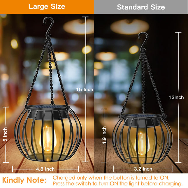 UBright Solar Outdoor Lights Hanging Solar Lantern Metal 15" Solar Lights for Outside Solar Lights Outdoor Waterproof Lanterns Decorative Solar Powered Outdoor Lighting for Garden Yard Patio, 2 Pack