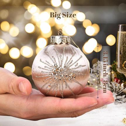 Christmas Ornaments Champagne Xmas Balls - Pack of 15 Luxury Christmas Tree Decorations Shatterproof - Satin Glitter Xmas Bulbs Set, 3.15 inch 80mm