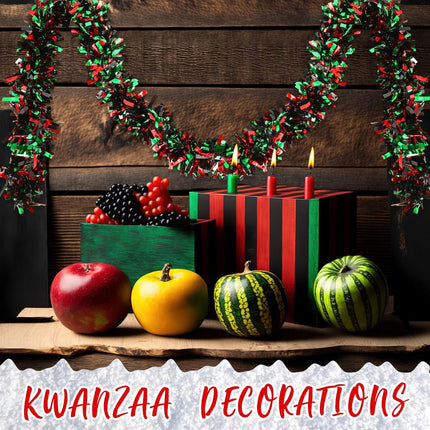Yilloog 18 Pcs 118 Feet Kwanzaa Tinsel Garland Christmas Garland Red Green Black Metallic Tinsel Garland Kwanzaa Garland African Holiday Decoration Twist Garland Glitter Indoor Outdoor Ornament