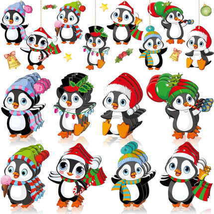 40 Pieces Christmas Penguin Ornaments for Xmas Tree Wood Christmas Ornaments Bulk with Rope Christmas Dancing Penguin Ornaments for Christmas Holiday Party Decorations