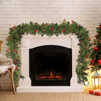 9'X10 Christmas Rattan with 50 Warm White Time Control Light for Stairs Fireplace Christmas Garland Decorations with Holiday Greenery Wreath Artificial Rattan