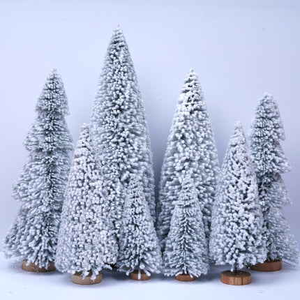AerWo 8Pcs Mini Christmas Trees Flocked Bottle Brush Christmas Trees 4''-10'' with Wooden Bases, Small Christmas Trees for Tabletop Christmas Decor Village Crafts Winter Holiday Table Decorations