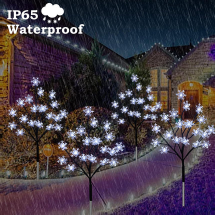 est 4-Pack 80LEDs Solar Christmas Snowflake Stake Lights, 8 Modes Solar Snowflake Outdoor Christmas Decorations Lights, Waterproof Solar Christmas Outdoor Lights for Garden Yard Pathway Walkway