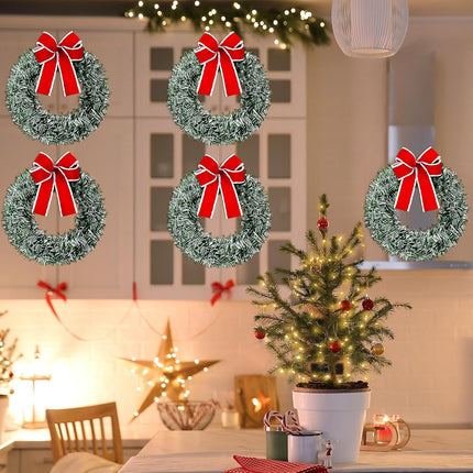 Hotop 12 Pcs Christmas Wreath 14 Inch with Red Bow Artificial Pine Wreaths Small Christmas Kitchen Cabinet Garlands Wreaths Farmhouse Xmas Home Decor for Indoor Outdoor Holiday Wall Window Decor