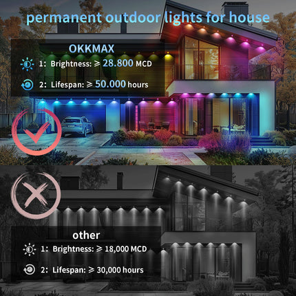 Permanent Outdoor Lights - Smart Christmas Lights, 150ft with 90 LEDs, IP68 Waterproof, Perfect for Halloween & Christmas Decorations, Works with Wi-Fi, Google Assistant, & Alexa