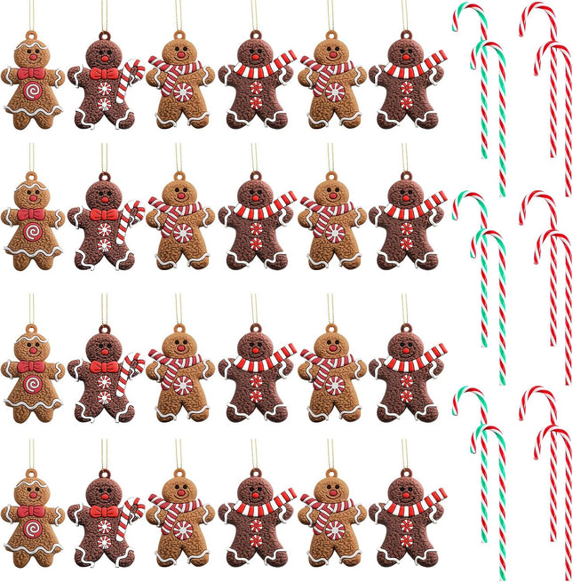Zhanmai 36 Pcs Gingerbread Man Ornaments for Christmas Tree Christmas Candy Canes Ornaments Christmas Hanging Ornaments Decoration for Christmas Tree Home Xmas Holiday Party Decor