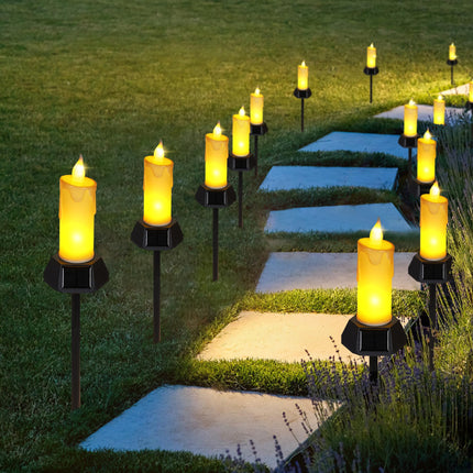 BlcTec Solar Christmas Candles Lights with Stakes, Electric Fake LED Flameless Candles with IP65 High Rating Waterproof Design, Suitable for Outdoor Lawn, Pathway, Yard Christmas Decorations, 2 PCS