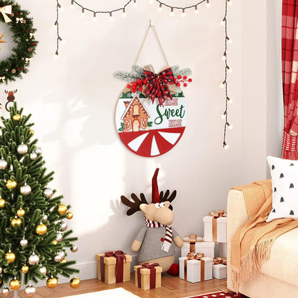 TOARTi 3D Christmas Home Sweet Home Door Wreath with Bow Pine(11.4''x11.4''), Merry Christmas Welcome Wall Sign Hanging, Farmhouse Xmas Porch Entryway Decoration for Christmas Winter Housewarming