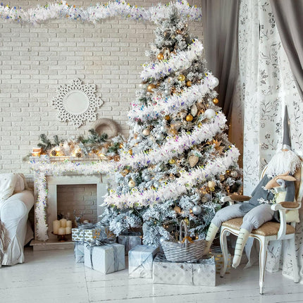 19.7 Feet Christmas Tinsel Garland Artificial Christmas Garland Xmas Metallic Twist Hanging Garland Fireplace Mantel Wreath Decor for Staircase Railing Indoor Outdoor Ornaments (Snowflake Style)