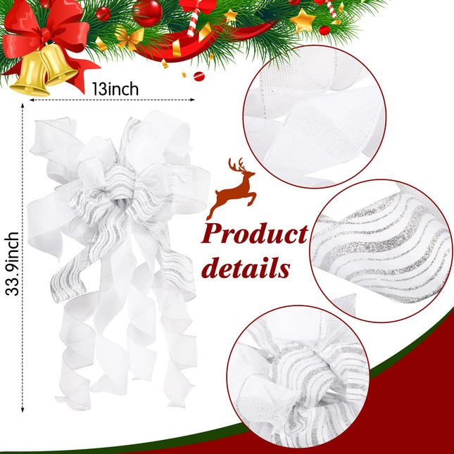 49 Pcs Silver Christmas Tree Decoration Set Christmas Tree Topper Bow 24 Pcs Christmas Glitter Artificial Poinsettia Flowers and 2.36 Inch Xmas Ball Ornaments for Xmas Party Holiday Decor