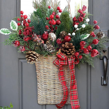 12Pcs Versatile Artificial Holly Red Berry Stems,Silk Artificial Pine Cone Picks Christmas Stems, Mini Artificial Pine Tree for Christmas Party Flower Wreaths Winter Holiday Decorations