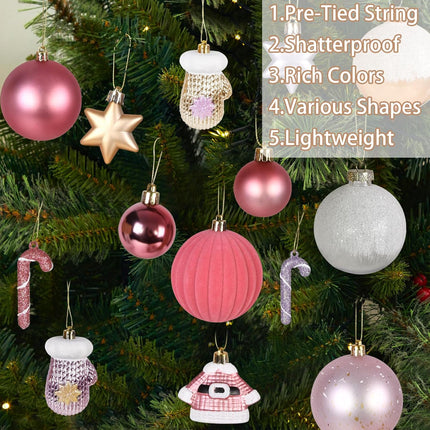 Beinhome 40ct Christmas Ball Ornaments Set, Red Pink and Gold Shatterproof Christmas Tree Ornaments Hanging Ball Decoration Bulk for Xmas Home Party Festival Decor