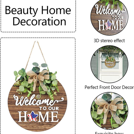 Interchangeable Seasonal Welcome Sign Front Door Decoration, Rustic Round Wood Wreaths Wall Hanging Outdoor, Farmhouse, Porch, for Spring Summer Fall All Seasons Holiday Halloween Christmas.