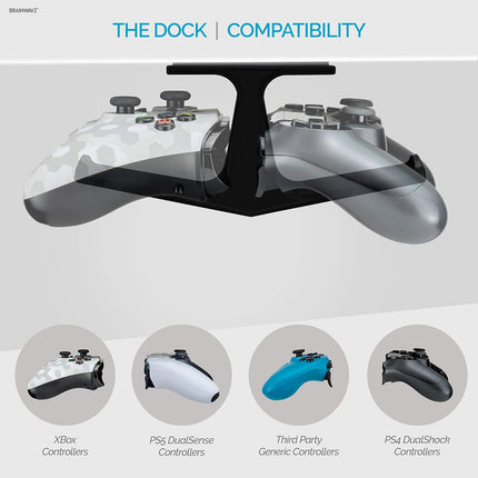 BRAINWAVZ [EOL] The Dock - Dual Game Controller Holder Under The Desk Mount for Xbox Series X, One, PS5, PS4, Switch, Streelseries, PC Gamepad & More, No Screws, Easy to Install, Black [EOL]