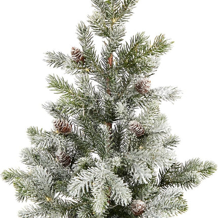 Nearly Natural 24in. Flocked Christmas Artificial Tree in Decorative Birch Bark Planter with 30 LED Lights