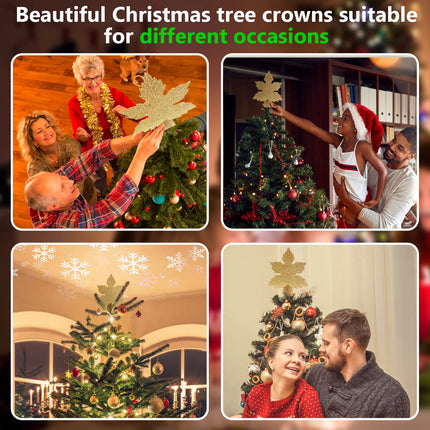 Christmas Tree Topper Lighted Star with Snowflake Projector, 3D Hollow Sparkling Star Christmas Tree Topper with Rotating Magic Gold Snowflake Projector for Christmas Tree Ornament Decorations