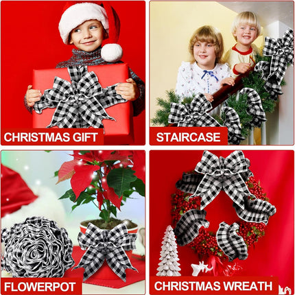 15 Yards Plaid Christmas Tree Garland Christmas Buffalo Plaid Ribbon Ruffled Homespun Fabric Garland Christmas Tree Ribbon Decorations for Christmas Home Wreath Staircase Tree Decor (White and Black)