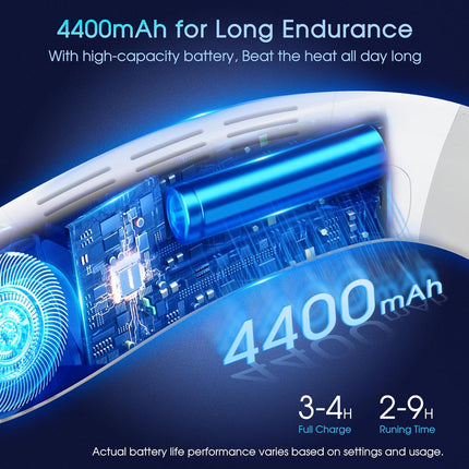 Cooling Neck Fan, Hands Free Bladeless Neck Fan With Cooling Plate OneButton Instant Cool Down Neckband Fan 4400 Mah Battery