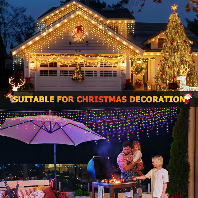720LED Christmas Lights Outdoor, 70FT Icicle Lights for Outside Christmas Decorations with 135 Drops, LED Christmas Lights with Remote, Color Changing String Lights for Outdoor Indoor Decor (Timer)