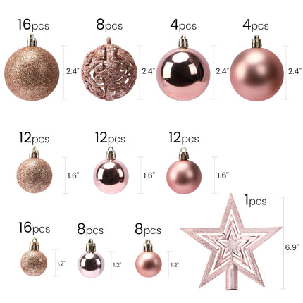 Christmas Ball Decorations Set of 101 Pcs, with Tree Topper, Best Ornaments s Ideas for Family and Friends