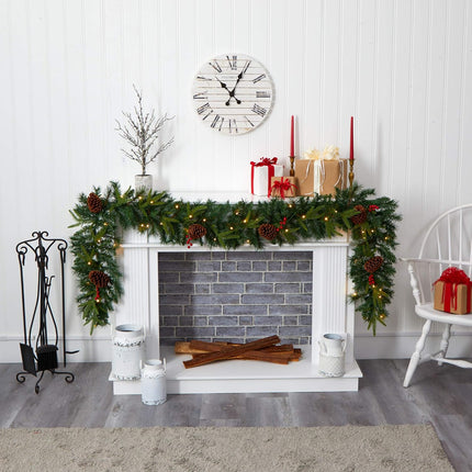 Nearly Natural 9ft. Mixed Pine Artificial Christmas Garland with 50 Clear LED Lights, Berries and Pinecones
