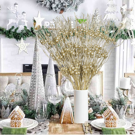 24 Pieces Christmas Glitter Berries Stems,16.5inch Artificial Champagne Berries Christmas Picks for Festival Holiday Crafts and Home Xmas Decoration