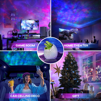 Mooyran Dinosaur Egg Galaxy Star Projector Space Projector Night Light for Bedroom, Starry Nebula Projector Room Ceiling Decor with Timer & Remote, for Kids, Adults on Christmas, Party (Green)