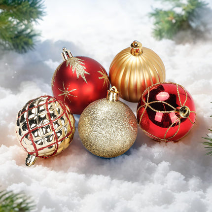 DeckTheHalls Christmas Ornaments, 30 Pcs 2.5 Inch Christmas Decoration Balls for Xmas Tree Hanging, Shatterproof Christmas Ball Ornaments for Festival Home Party Decors, (Red & Gold)