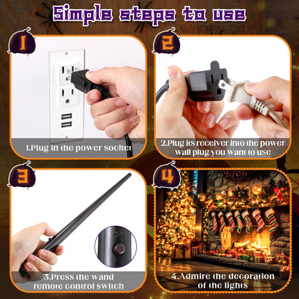 Enhon Wand Remote Control with 2 Extension Cord Remote Control, Wireless Electrical Smart Button Plug Switch Kit for Lighting Christmas Trees Holiday Lantern Xmas Lights Music Party Decorations