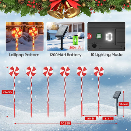 Christmas Decorations Outdoor, 6 Pack 24" Large Lollipop Candy Cane Christmas Decorations Outdoor with 84 Brighter LED & 10 Lighting Modes, Solar Christmas Pathway Lights for Yard Xmas
