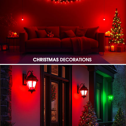 L LOHAS LED Red and Green Light Bulbs Outdoor 4 Pack, Red and Green Light Bulbs for Christmas Decoration, A19 9W, 720LM, E26 Base, Non-Dim