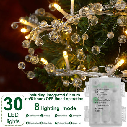Soaoo 4 Pack 48 Inch Acrylic Crystal Diamond Garland Crystal Garland Strands with LED Strings for Christmas Tree Beaded Garland Decor Ice Wire Garland Wedding Party Decoration