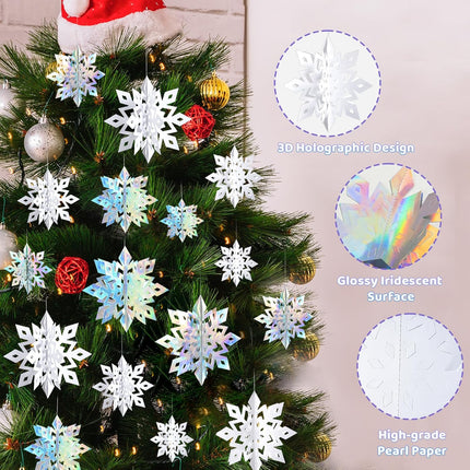 Christmas Snowflake Decorations Indoor, 24PCS 3D Paper Snowflakes Hanging Ornaments White Snowflake Garlands for Xmas Christmas Winter Wonderland Holiday Year Party Home Decorations