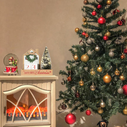 Christmas Tree Countdown Block LED Lighted 99 Days Until Christmas Wreath Calendar Tabletop Number Date Rustic Wooden Home Decor Holiday Xmas Ornament Desk Decoration