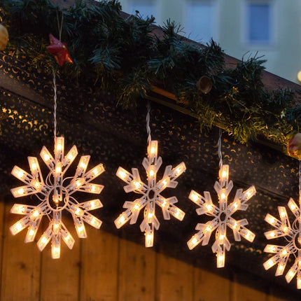 Snowflake Christmas String Lights with 6 Drops - 9ft 100 Mini Bulb Icicle Lights with Hooks, Plug-in Connectable Hanging Lights for Christmas Home Indoor Outdoor Party Wedding Holiday Décor (1 Pack)